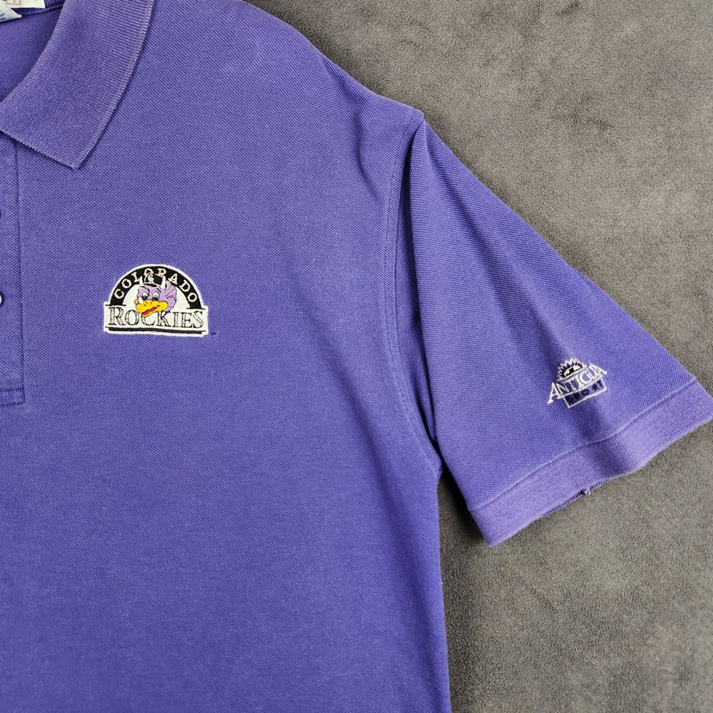 Vintage Colorado Rockies Polo Shirt Mens Large Purple Made in USA Antigua‎ MLB